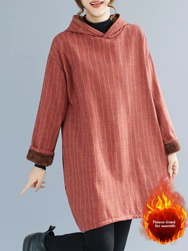 الخريف الشتاء القطن الكتان العرقية طباعة هوديي حجم كبير المرأة منتصف طول فضفاض Fce الدافئة أعلى تخفيف عارضة الكمثرى...