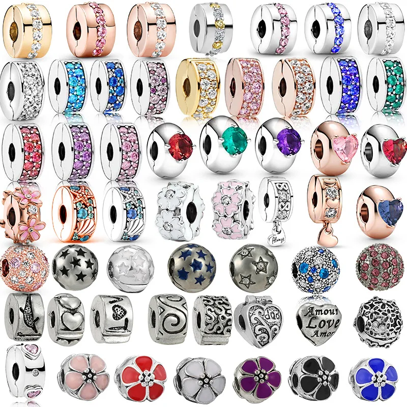 

2024 New Safety Buckle Clip Charms Beads For Pandora Necklace Bracelet Keychain DIY Fine Jewelry Gifts Clasp Stopper Bead