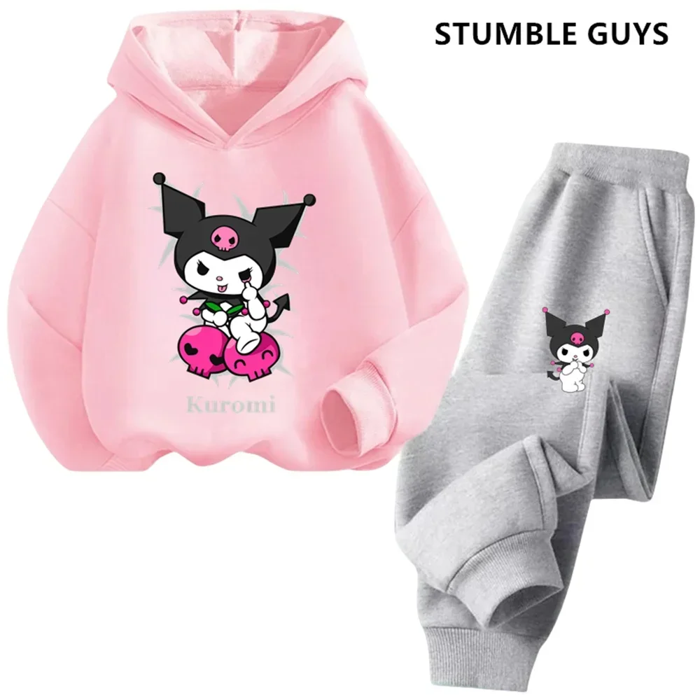 Hello Kitty Kuromi Cartoon Boys and Girls 3-14 lat Kawaii Street bluza w stylu Casual zestaw sportowa bluza z kapturem dla dzieci