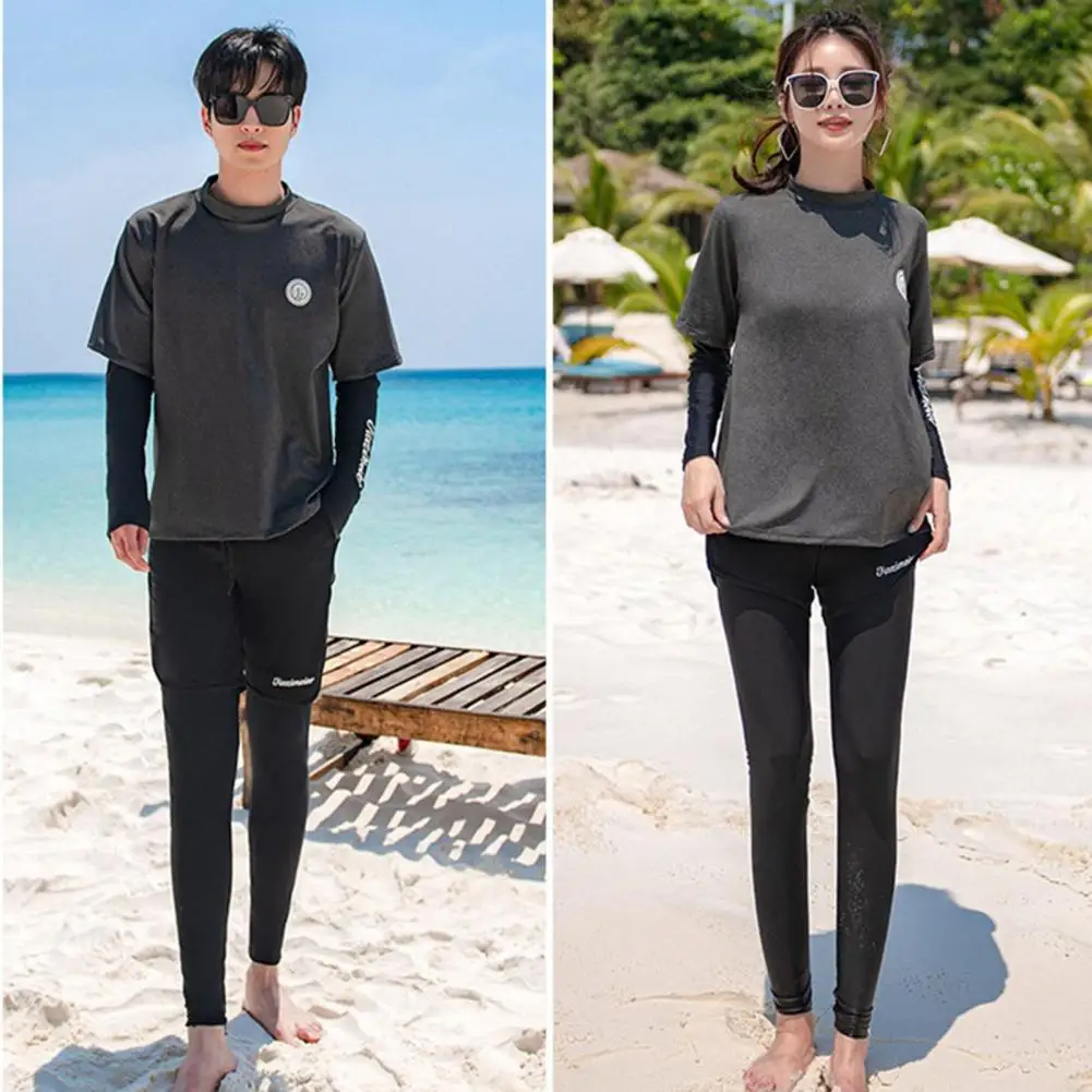 Women\'s Men\'s Swimming Suit Ladies Patchwork Long Sleeve Swimwear Two-Piece Sports Pool Beachwear Two Piece Swimsuit With Shorts