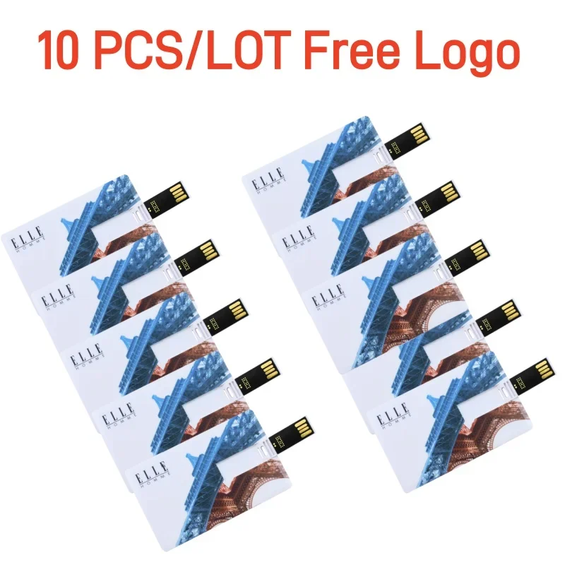 10 PCS/LOT Free logo 100% capacity 4GB 8GB 16GB 32Gb credit card USB Flash Drive customized logo top quality Creative Pendrive