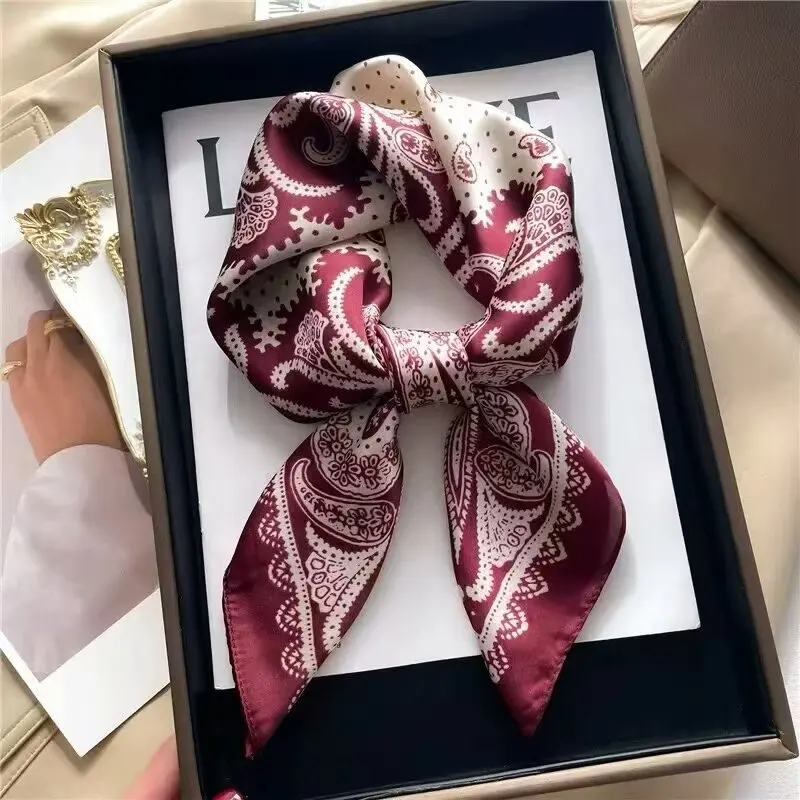 Luxury Satin Imitation Print Silk Scarf Square Women Neck Scarves Wrap Headkerchief Beach Hair Band Women's Bandana 2025