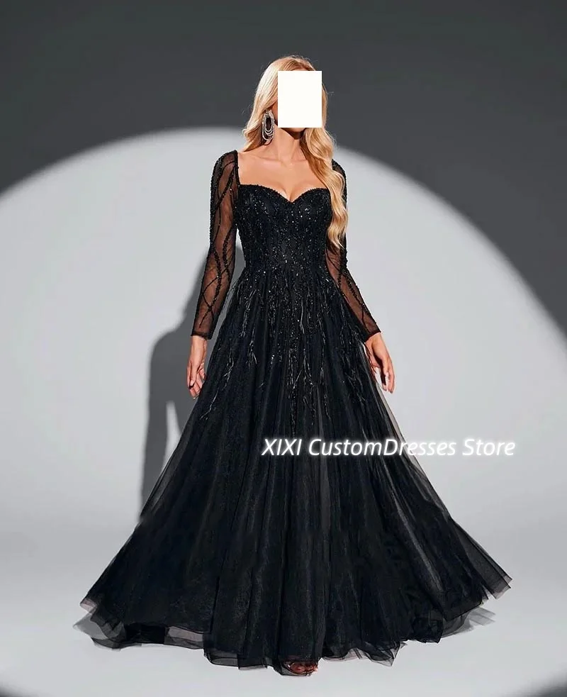 Prom Dresses A-Line Split Sweetheart Customize Floor-Length Elegant And Pretty Women'S Dresses Zipper Up Long Sleeves Formal Occ