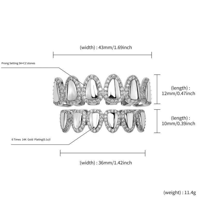 Heart CZ Grillz Mirror Finish Teeth Jewelry Bling Tooth Covers Hip Hop Mouth Jewelry Iced Out Fashion Accessories Men Women
