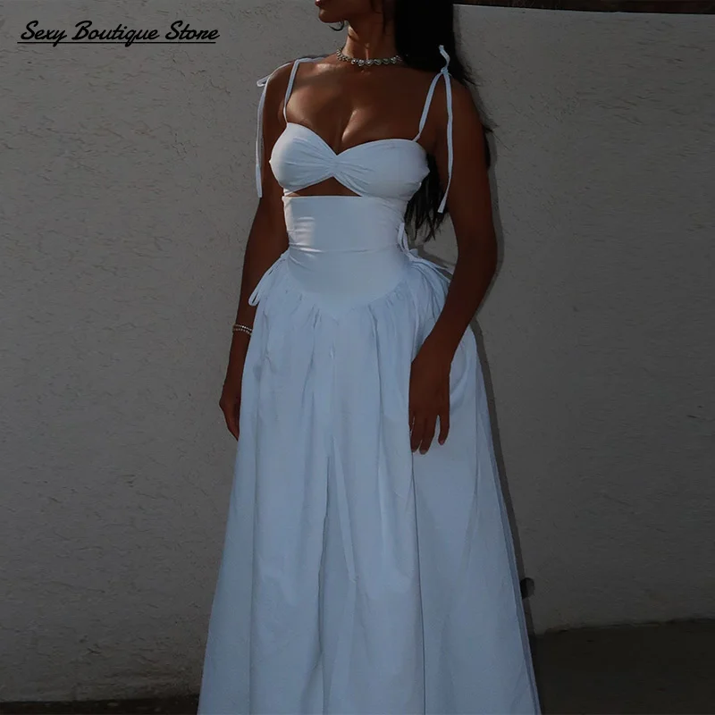 

Chic Hollow Out Maxi Dress High Waist Slim Fit A Line Halter Robes Lace Up Party Long Vestidos 2025 Women Dresses Club Gowns