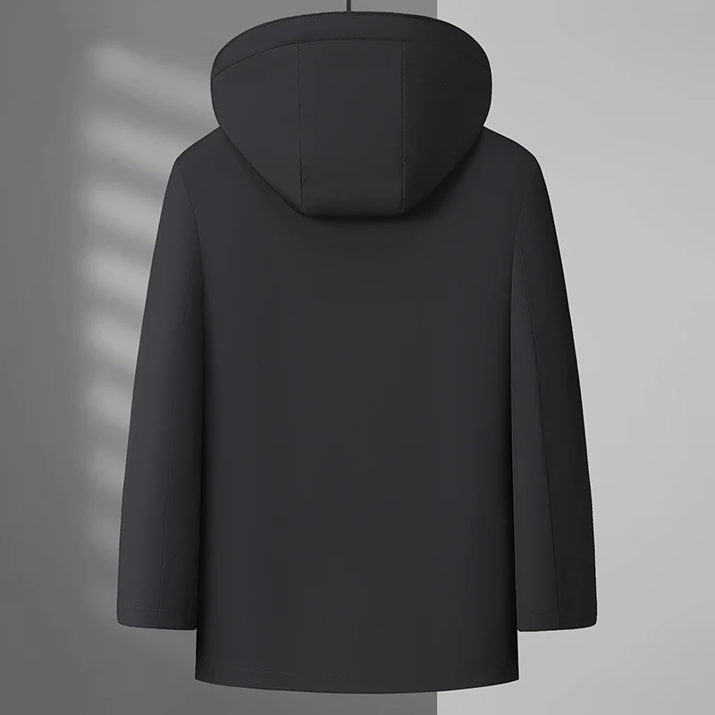 سترة عالية الجودة للرجال في منتصف العمر مكونة من ثلاث قطع بغطاء للرأس وقابلة للفصل، معطف سميك من ريش البط الأبيض للأعمال الراقية