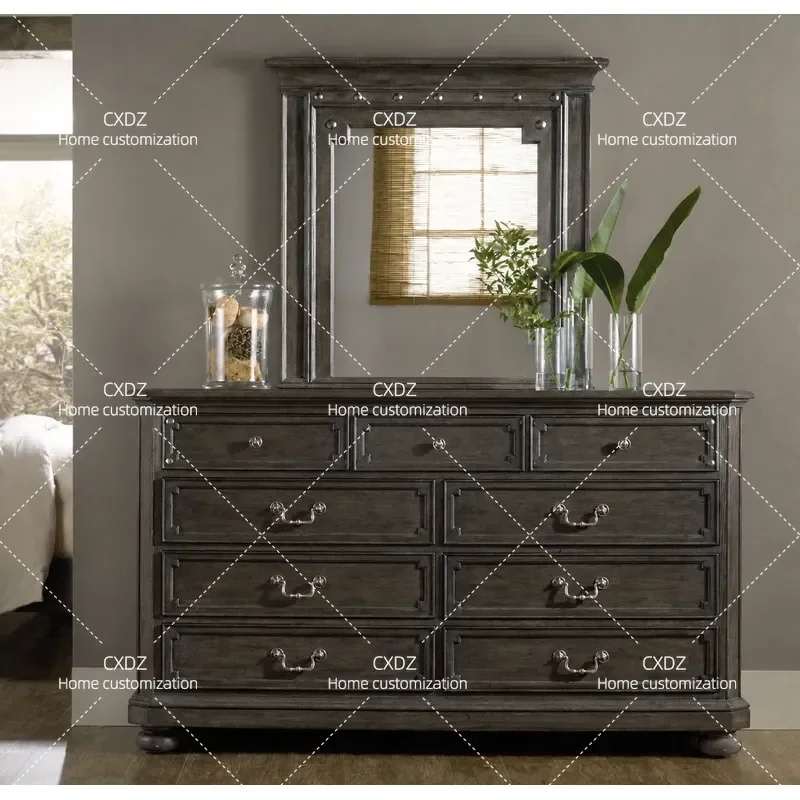 High End Custom Classical Retro All Solid Wood Bedroom Dressing Cabinet Chest of Drawers Nine Craftsman Furniture