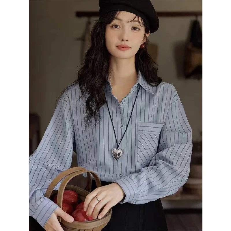 

Long Sleeve Shirts Womens Satin Button Down Slim Turn Collars French Feminine Romantic Elegant Preppy Spring Daily Outfit