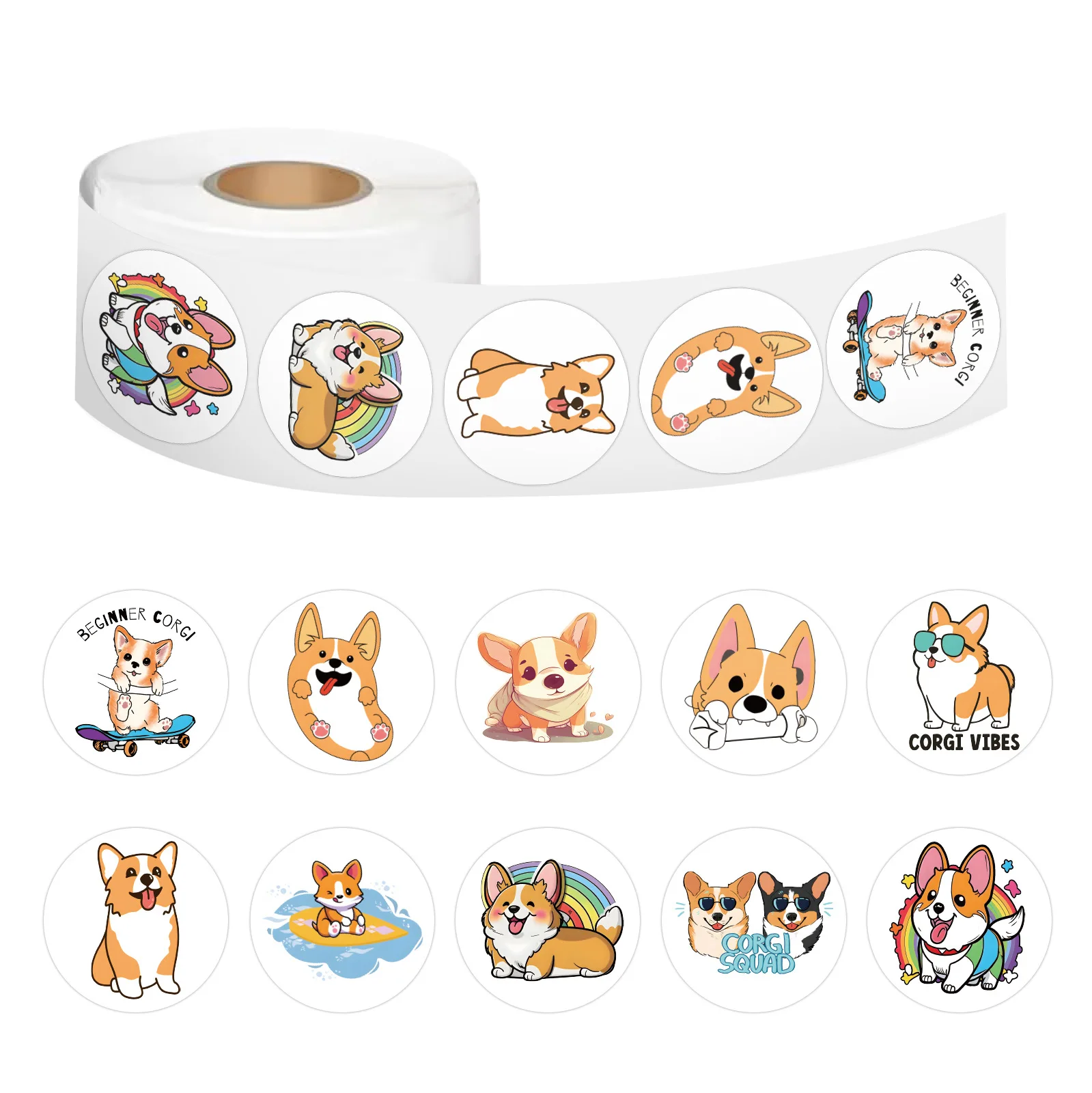 500pcs Stickers for Children Cute Animal Corgi Dog Roll Stickers Small Packaging Pack Stickers Photocard Decor Lables