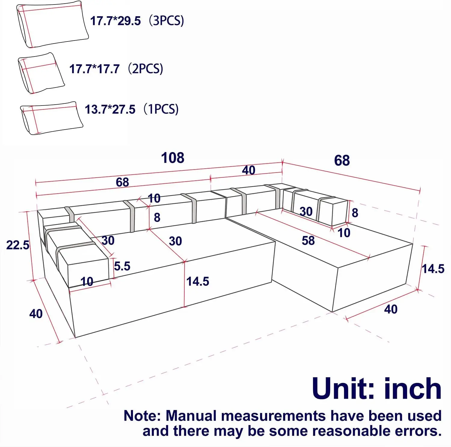 Sofás modulares en forma de L de 108 pulgadas para sala de estar, sofá seccional cómodo para cama Queen, juego de Futón para apartamento