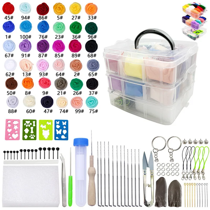 40 Color Needle Felting Kit Wool Felting Tools Handmade Felt Needle Set Wool Felting Fabric Materials Accessories