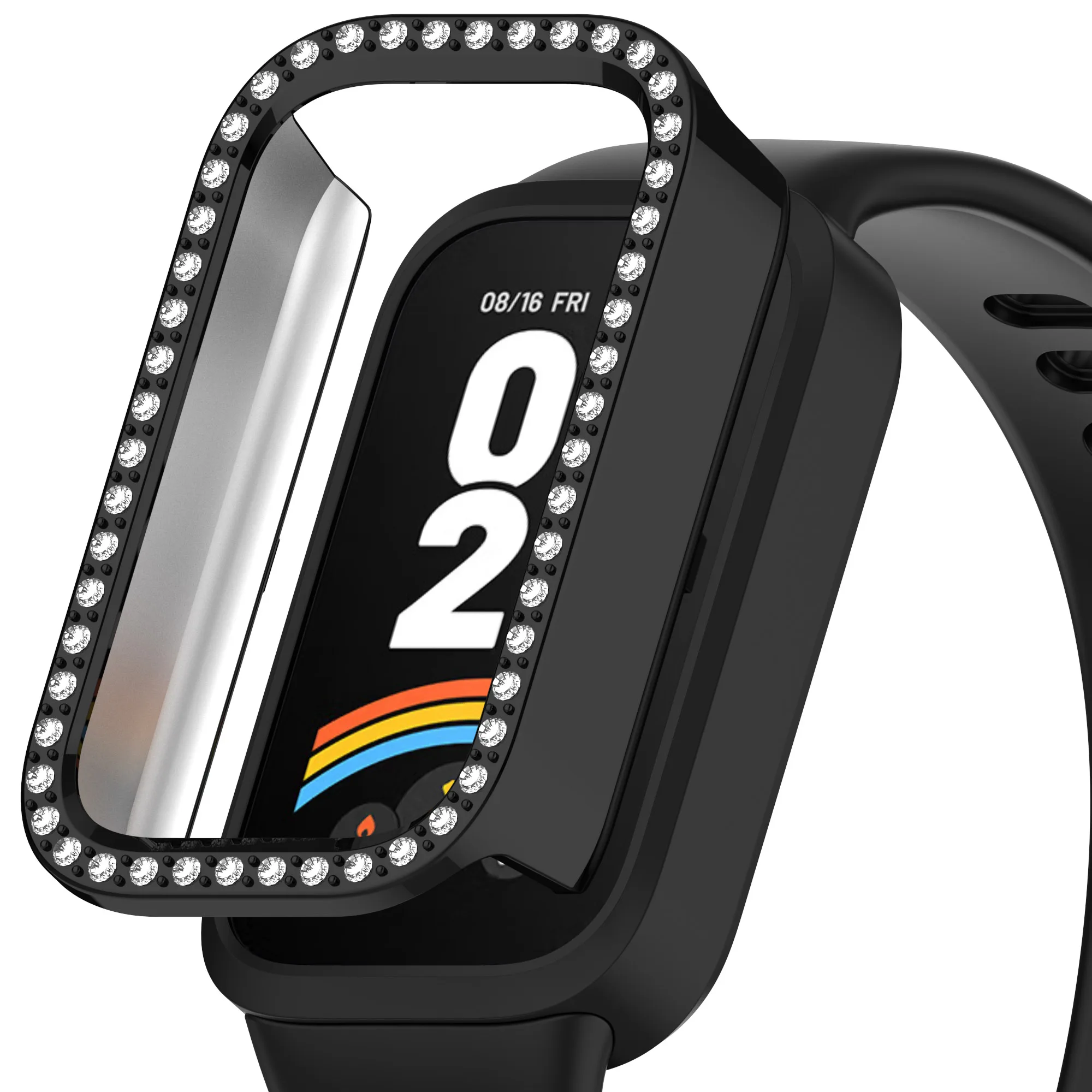 Diamond PC Case for Xiaomi mi band 9 active accessories All-Around Protective Hard Hollow Bumper shell for Redmi band 3 Cover