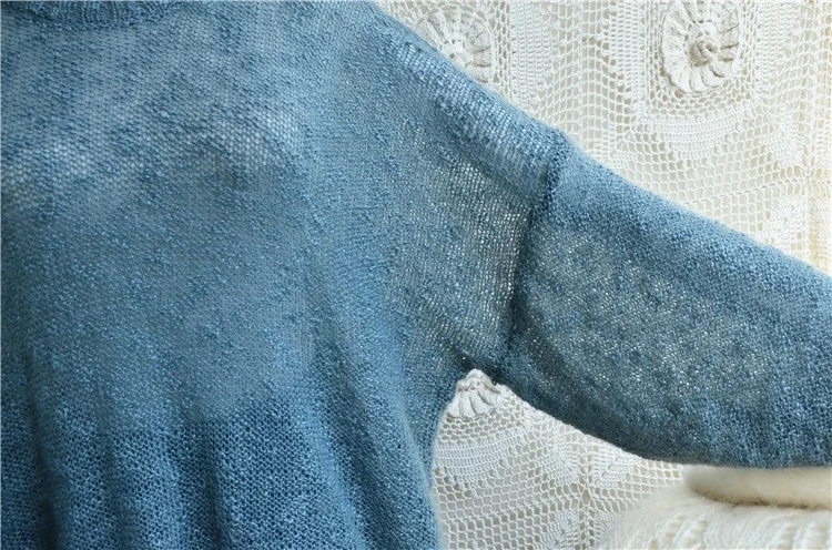 ladies women spring fall hairy mohair fashion loose long lantern sleeve round neck pullover angora goat wool jumper sweater pull