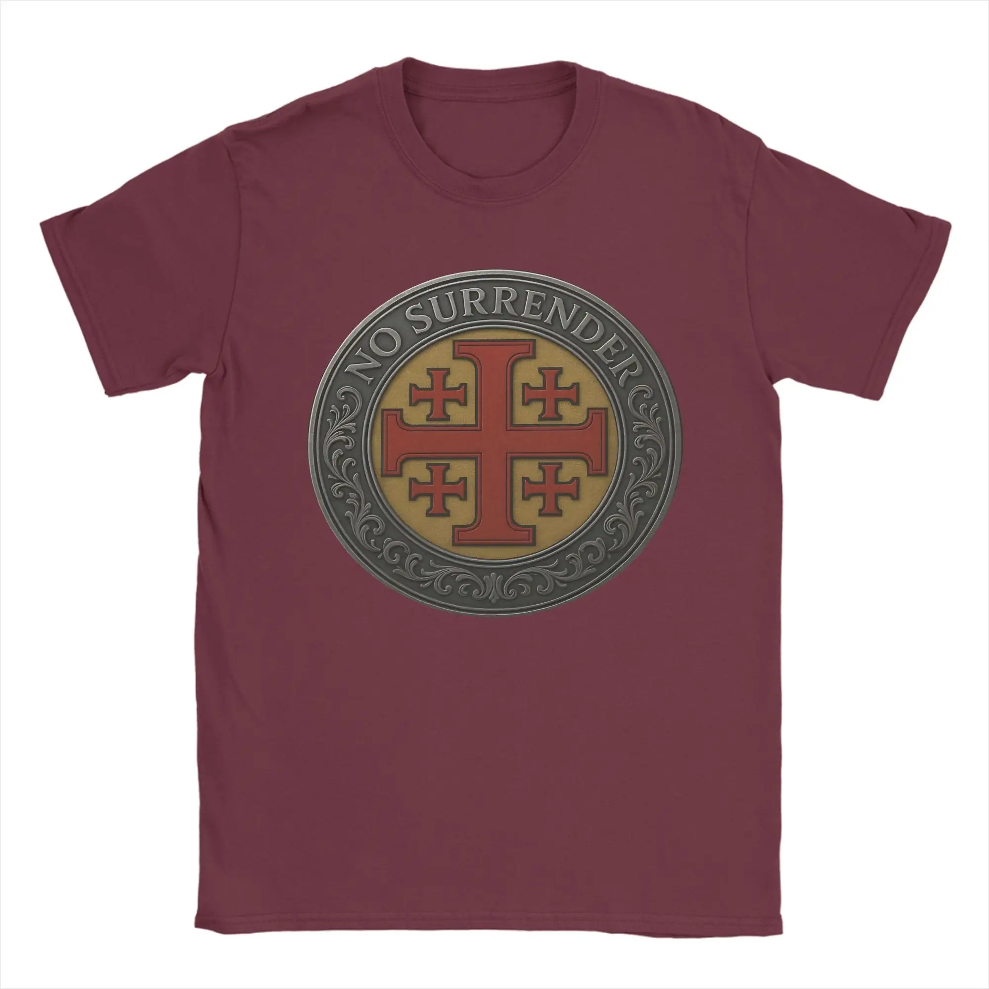 Ullzang Jerusalem Cross No Surrender  Tshirts Men Round Neck Short Sleeve Top Tee  100%Cotton Summer Tops Shirts