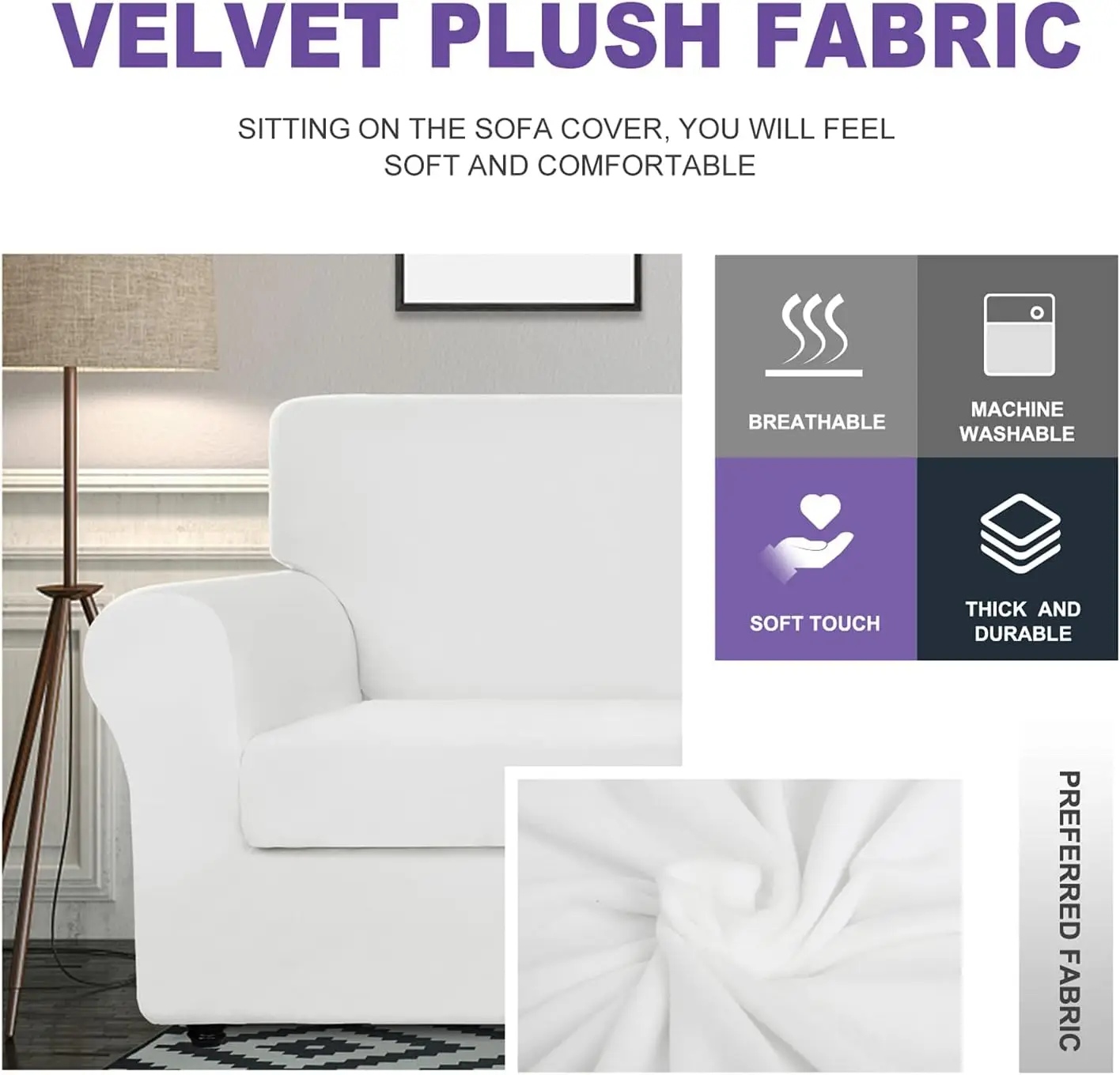 

Znsayotx Большой бархатный чехол для дивана из трех предметов с 2 очень большими чехлами для сидений Эластичный чехол для дивана на 2 подушки для дивана