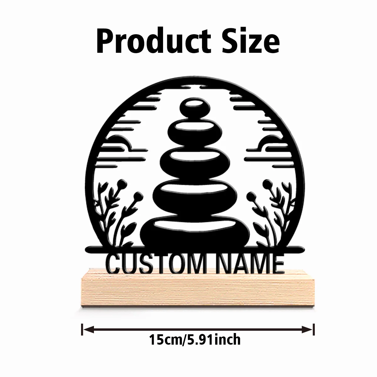 1pc Romantic Personalized Custom stacked stones Metal Statues Modern Wooden Base Desk Sculpture for Nature Lovers Cabin Office
