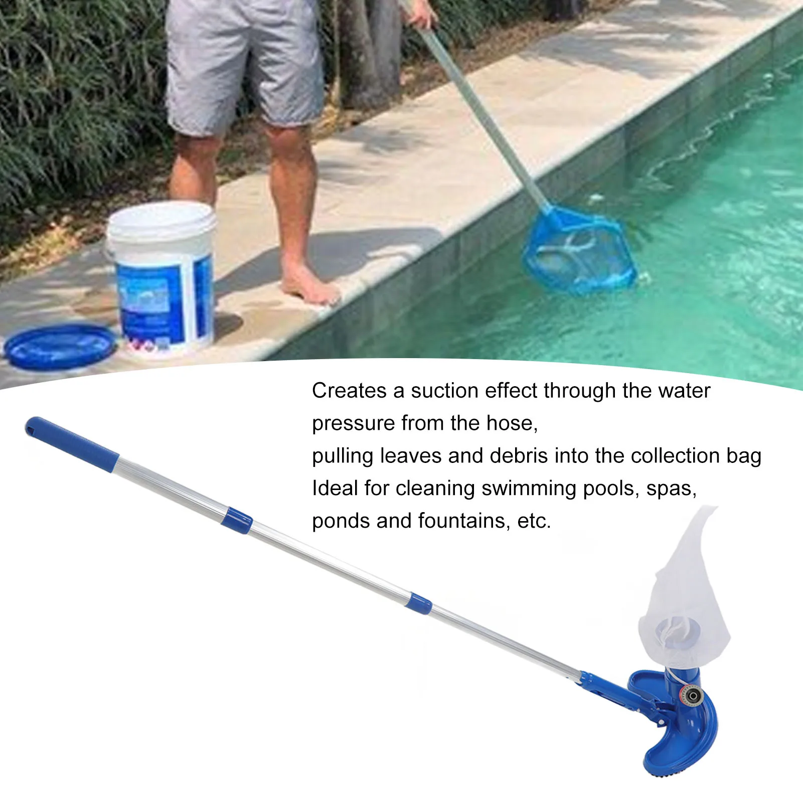 Pool-Staubsauger-Saugwerkzeug mit Bürste, tragbare Teleskopstange, Kunststoff-Pool-Staubsauger, Strahlreiniger für Spa-Center-Brunnen