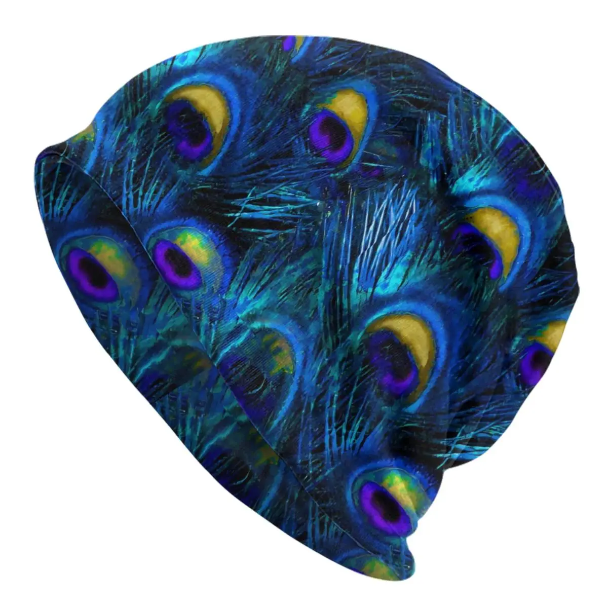 Blue Peacock Feathers Beanie Hats Animal Print Casual Caps Adult Unisex Hippie Knitting Hat Spring Graphic Head Wrap Beanie Hats