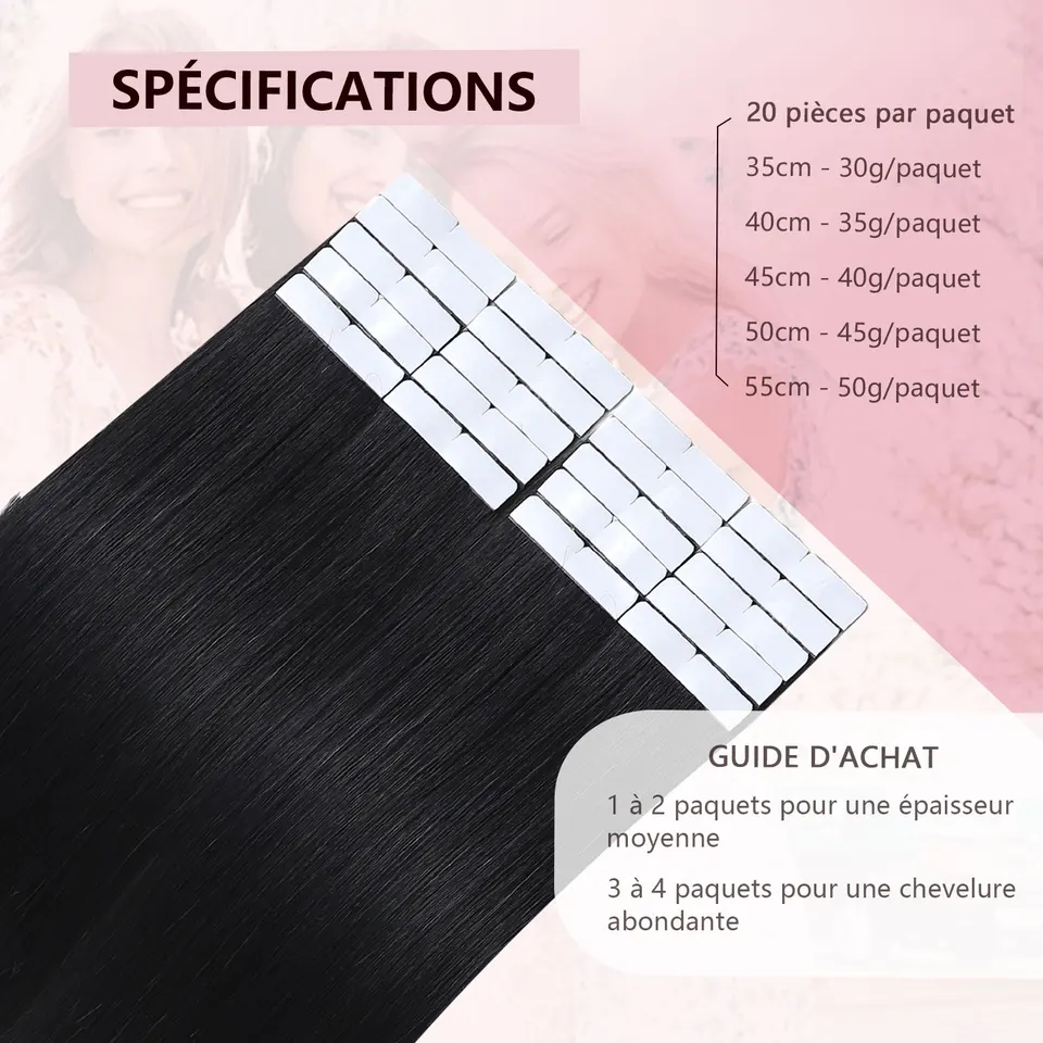 Extensión de Cabello Natural Adhesiva Sweetmet 3ª Generación Pro3.0 20 piezas 30g-50g 35cm-55cm Banda Adhesiva Invisible Extensión Adhesiva Cabello Natural 6