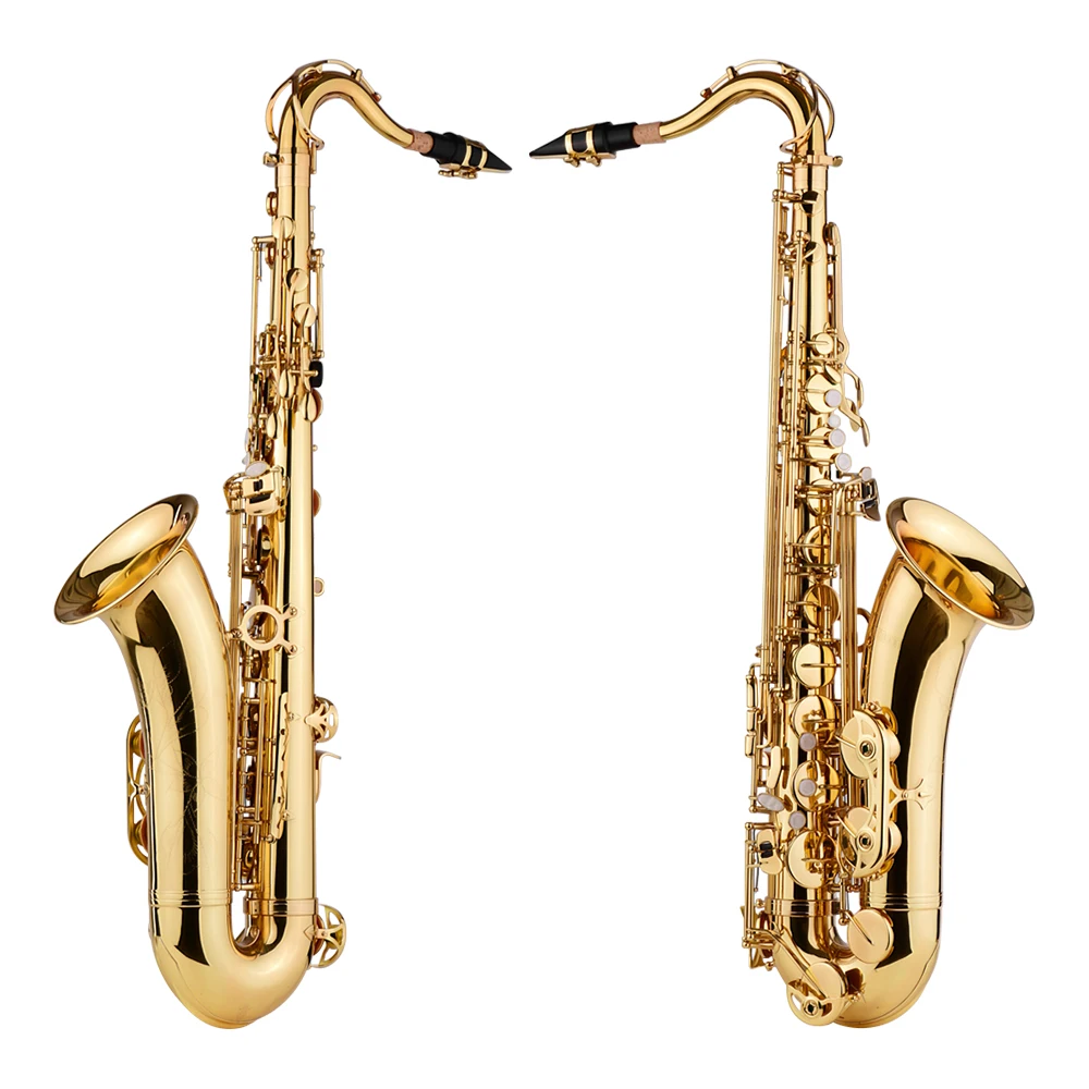 

Bb Tenor Saxophone Sax Brass Body Gold Lacquered Surface Woodwind Instrument with Carry Case Gloves Cleaning Cloth Brush