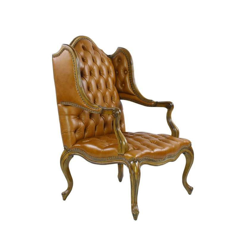 

American country solid wood tiger chair, European neoclassical leather single sofa hotel club luxury waiting chair