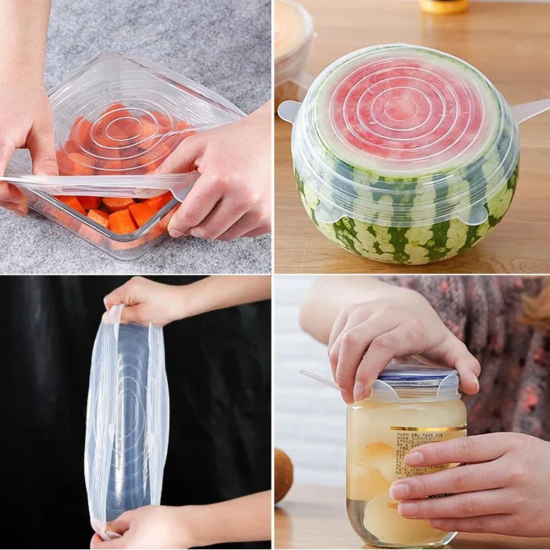 6PCS Silicone Fresh-keeping Cover Stretch Lids Reusable Durable Canning Lids Refrigerator Microwave Bowl lid Kitchen Accessories