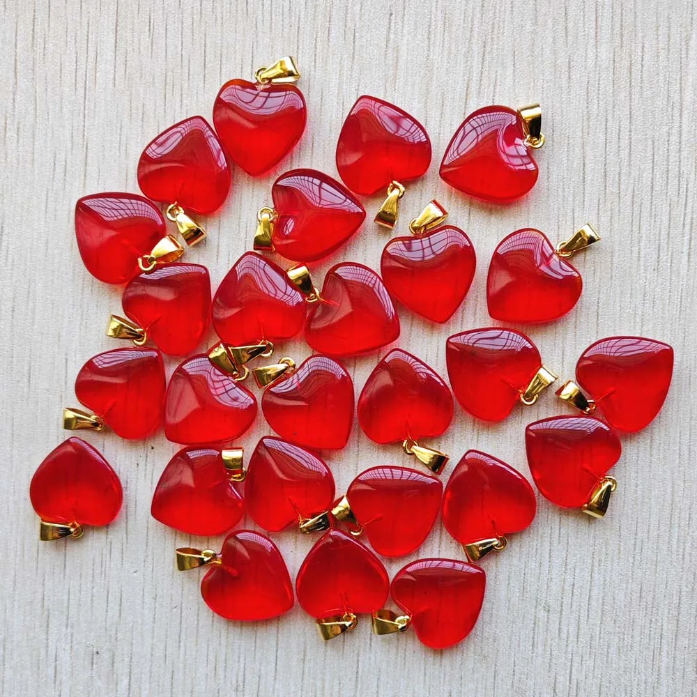 Wholesale 50pcs/lot Fashion red glass love heart pendants charms for diy jewelry Accessories making fast shipping