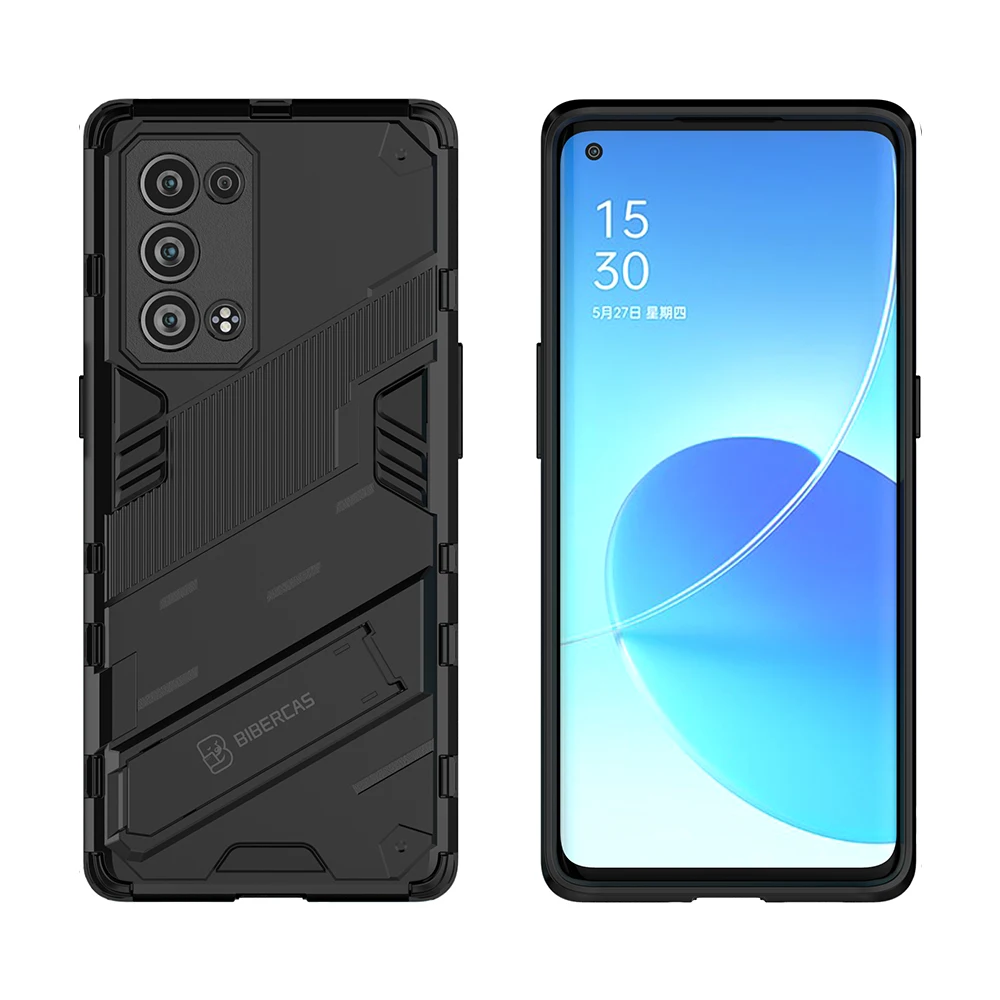 Shockproof Hard Case for OPPO Reno 6 Pro Plus Reno6 Z 5G Reno 6Z Punk Style Back Cover Casing with Kickstand