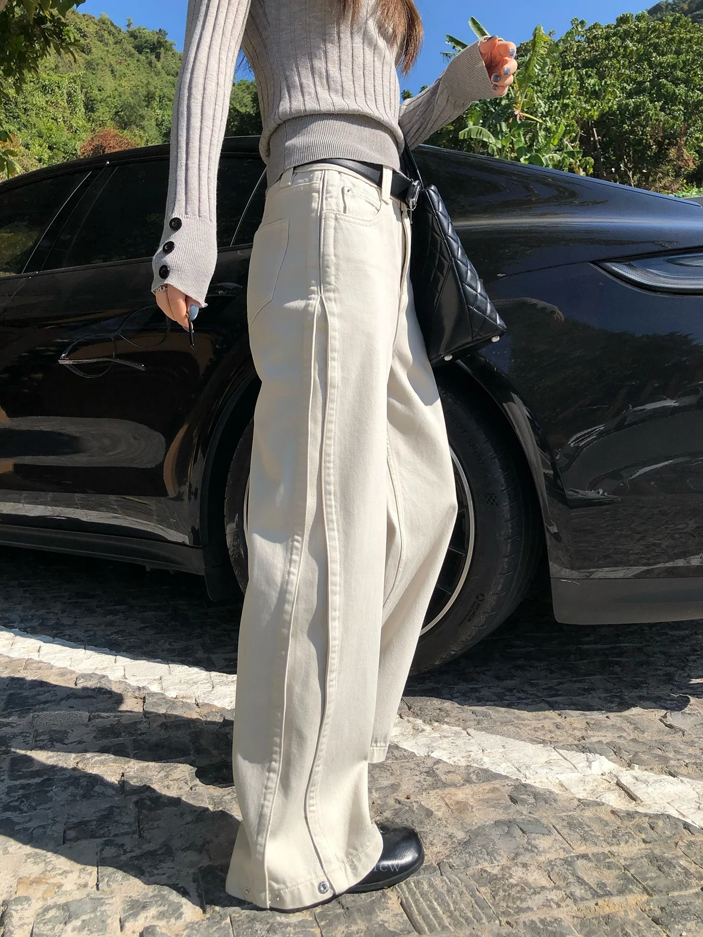 

Low Waist Straight Leg Jeans Bla Beans Humming High-End Lenzing Mixed Denim Pants Deconstructed Patchwork Design Long Trousers