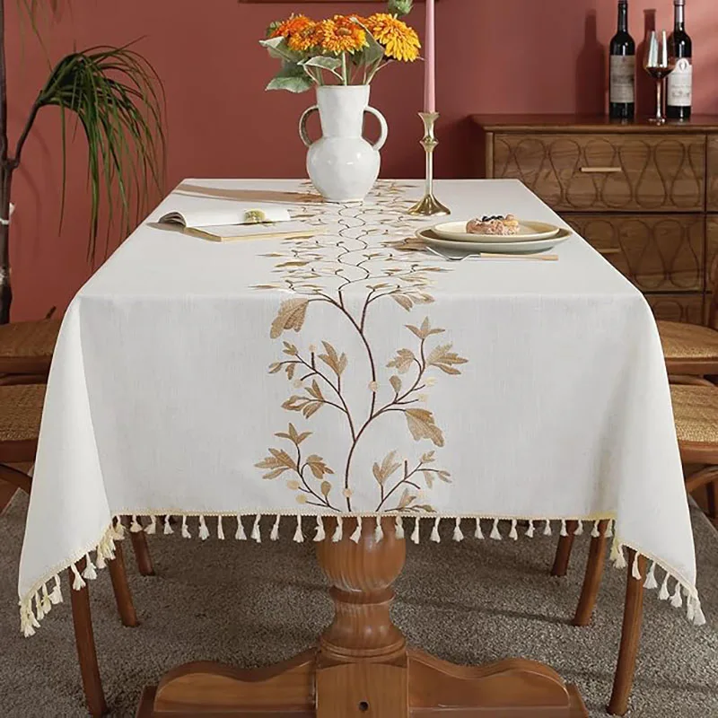 Cotton Linen Waterproof Tablecloth Dining Table Farmhouse Kitchen Rectangle Table Cloth Coffee Wrinkle Free Table Cover Beige