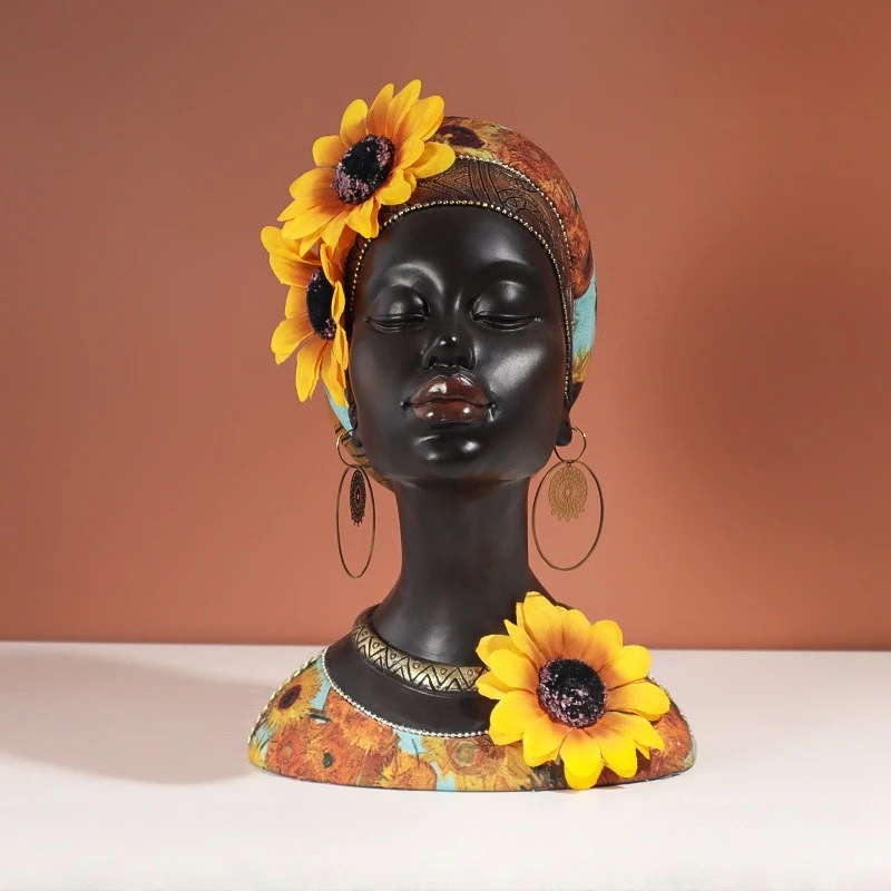 African Style Resin Craft Sculpture, Black Female Art Sculpture for Bedroom, Living Room, Cabinet