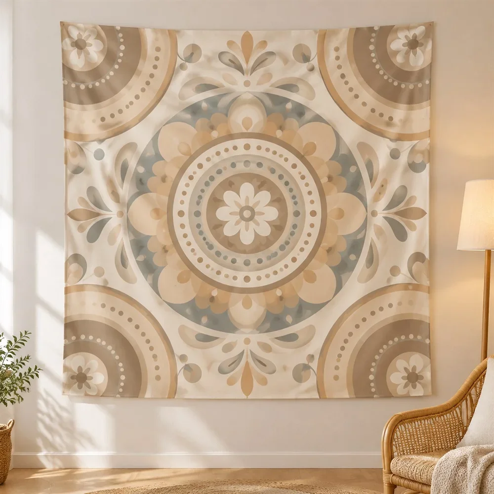 VIKAMA Yo Yo Circle Patchwork Tapestry Wall Hanging, Quilted Wall Decor Tapestries for Living Room Bedroom Entryway Dining Room