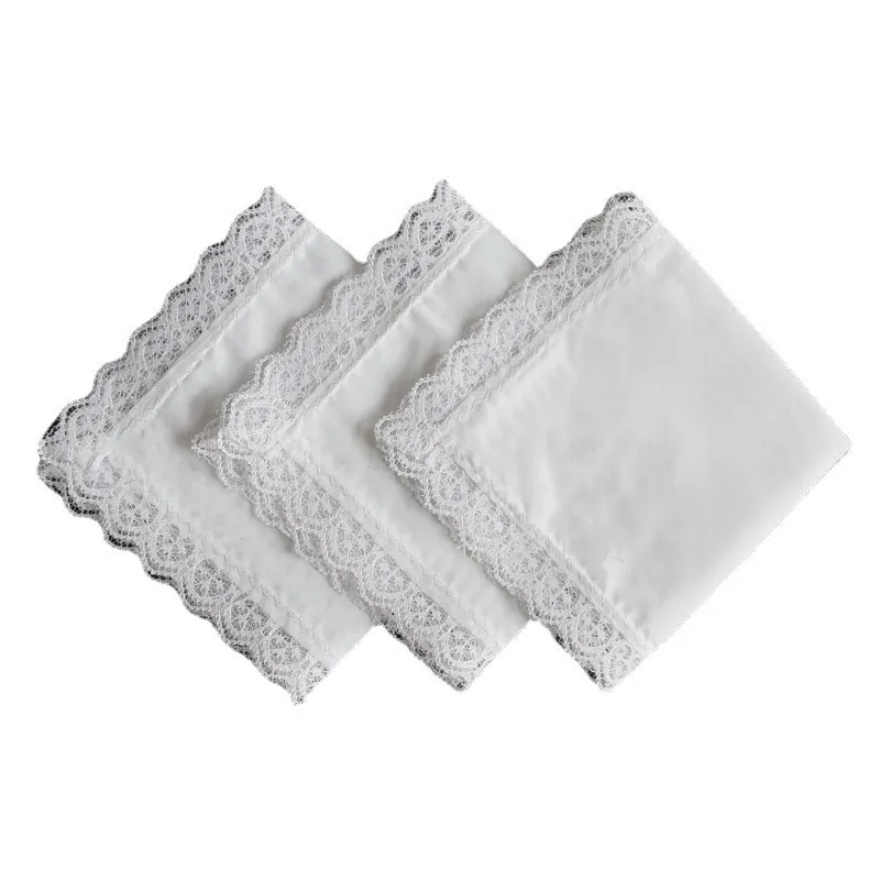 3Pcs 25x25cm 100% Cotton Women Lady White Lace Hankerchief Small Square Hand Towel Wedding Party Decor