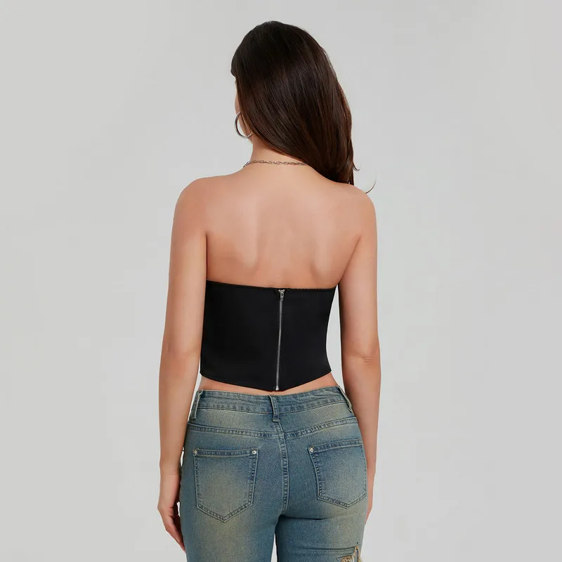 WPNAKS Women Tube Tops Summer Clothes Back Zipper Cropped Corset Bandeau Backless Shirts Female Clothing Sexy Club Streetwear