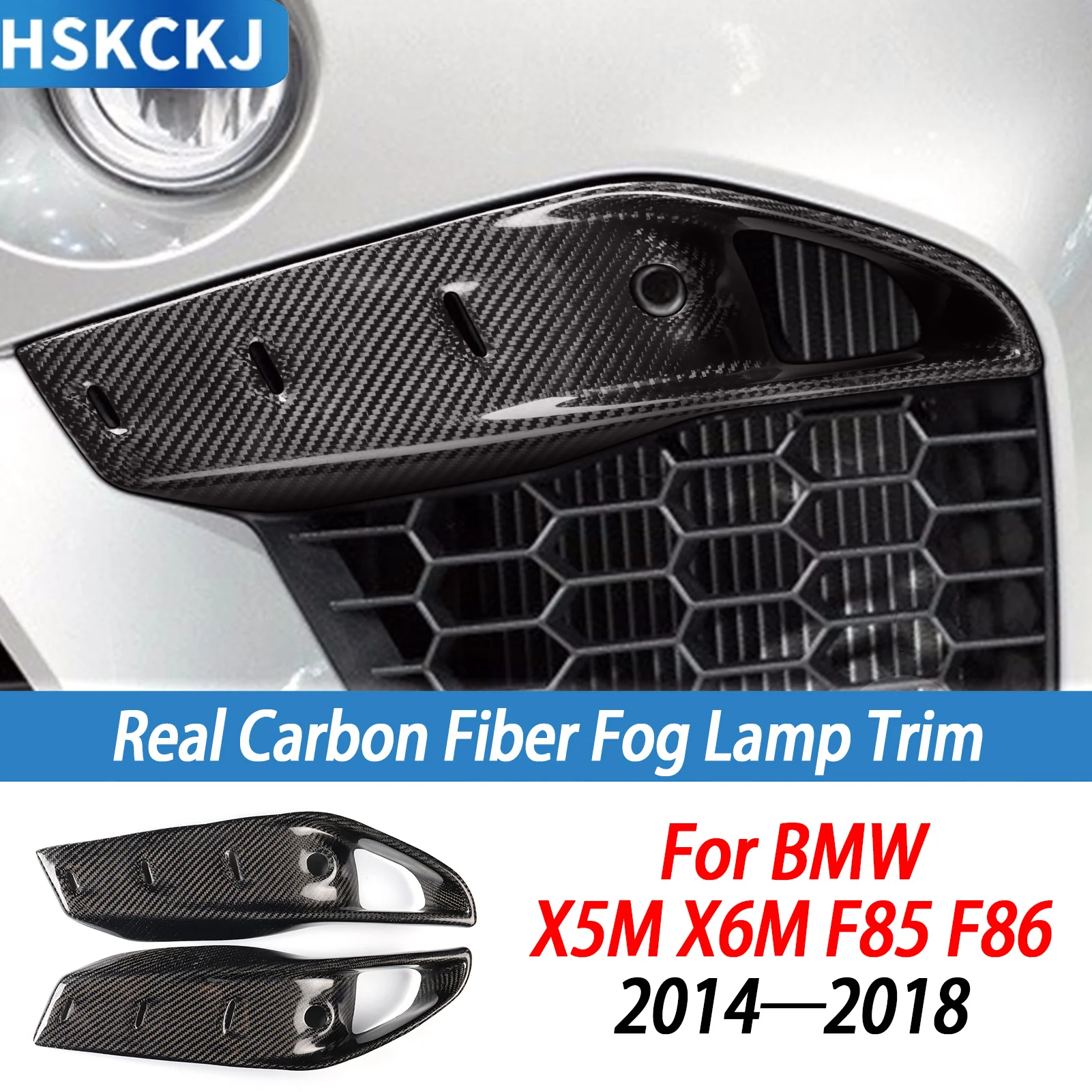 For BMW X5M F85 X6M F86 2014-2018 carbon fiber front bumper air vent cover trim Foglamp mesh grill Car accessories Sticker