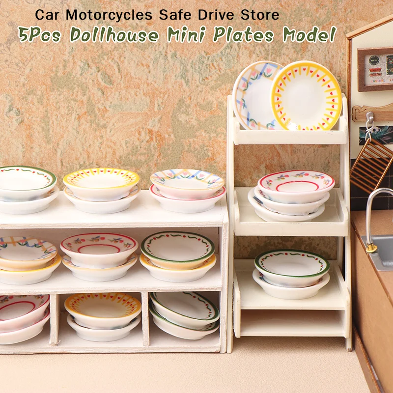 5 Stuks Poppenhuis Mini Borden En Gerechten Set 1/12 Schaal Keuken Simulatie Accessoires Voor Poppenhuizen Decor Kids Fantasiespel Speelgoed