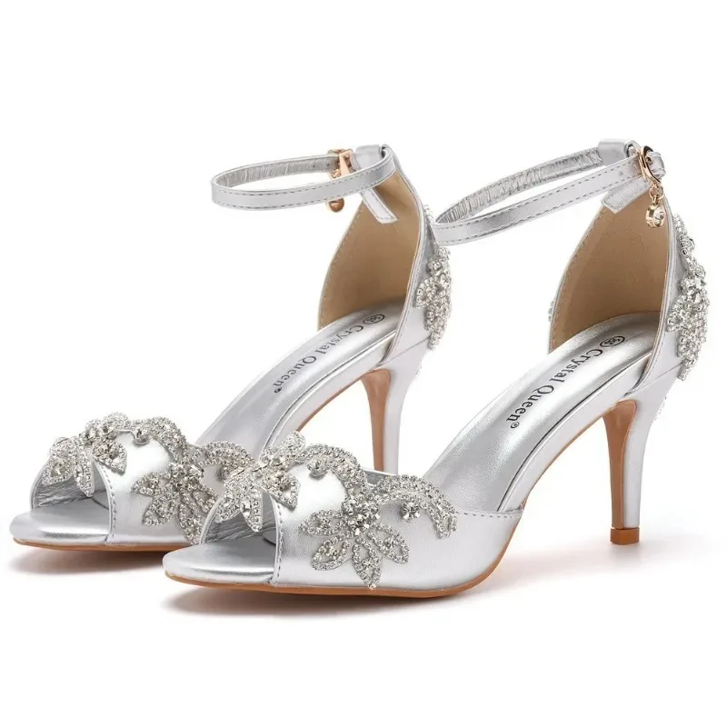 Fashion Designer Women's Shoes Luxury Rhinestone Peep Toe High Heeled Sandals for Woman Exquisite Wedding Shoes Sandalias Mujer view 3