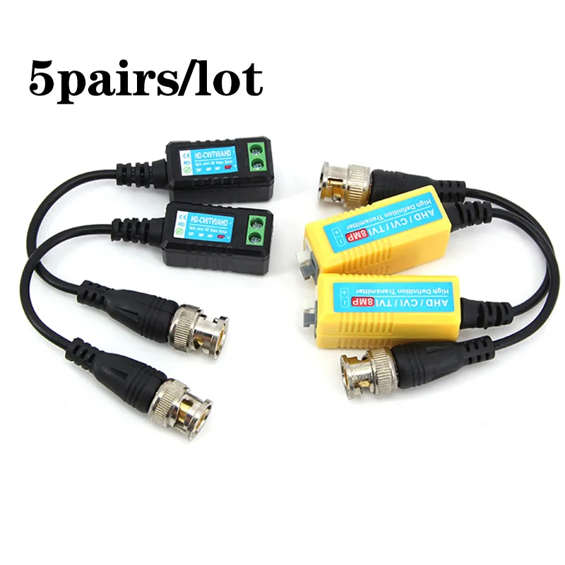 5 Paar 4K 8MP Video Balun Passiver Balun RJ45 CCTV BNC-Stromanschluss-Adapter zur Twisted-Unterstützung AHD/CVI/TVI-Kamera A7