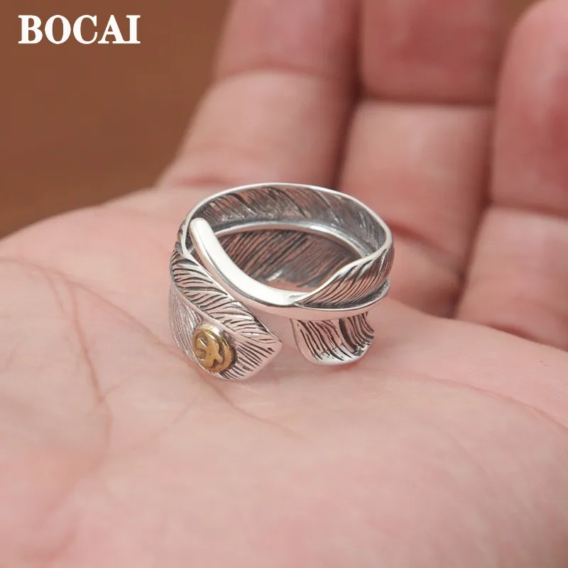 

BOCAI NEW S925 Silver Jewelry Fashion Retro Men's Ring Takahashi Goro Eagle Feather Ring for Men and Woman Dropshipping