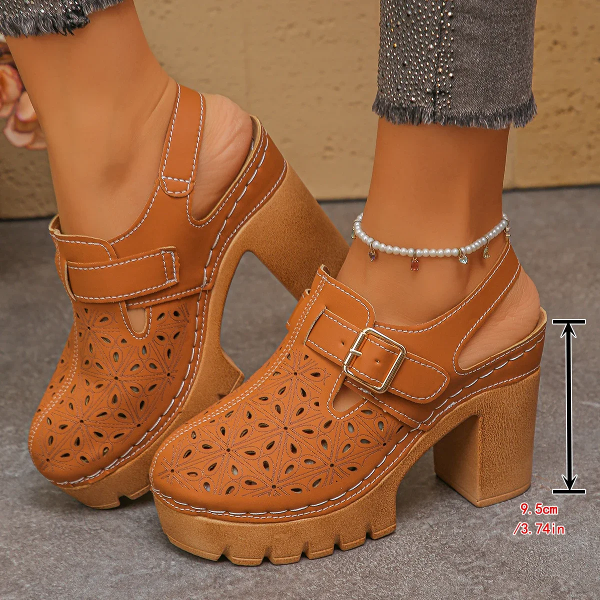 

Women's Sandals Summer Hollow Out Roman Sandals Fashion Thick Soled High Heeled Sandalias Pu Leather Sandals Sandalias De Mujer