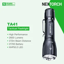 Nextorch TA41 High Performance Tactical Flashlight with 21700 Battery, 2600 Lumens 272m Beam, for Hunting, Camping, Self Defense