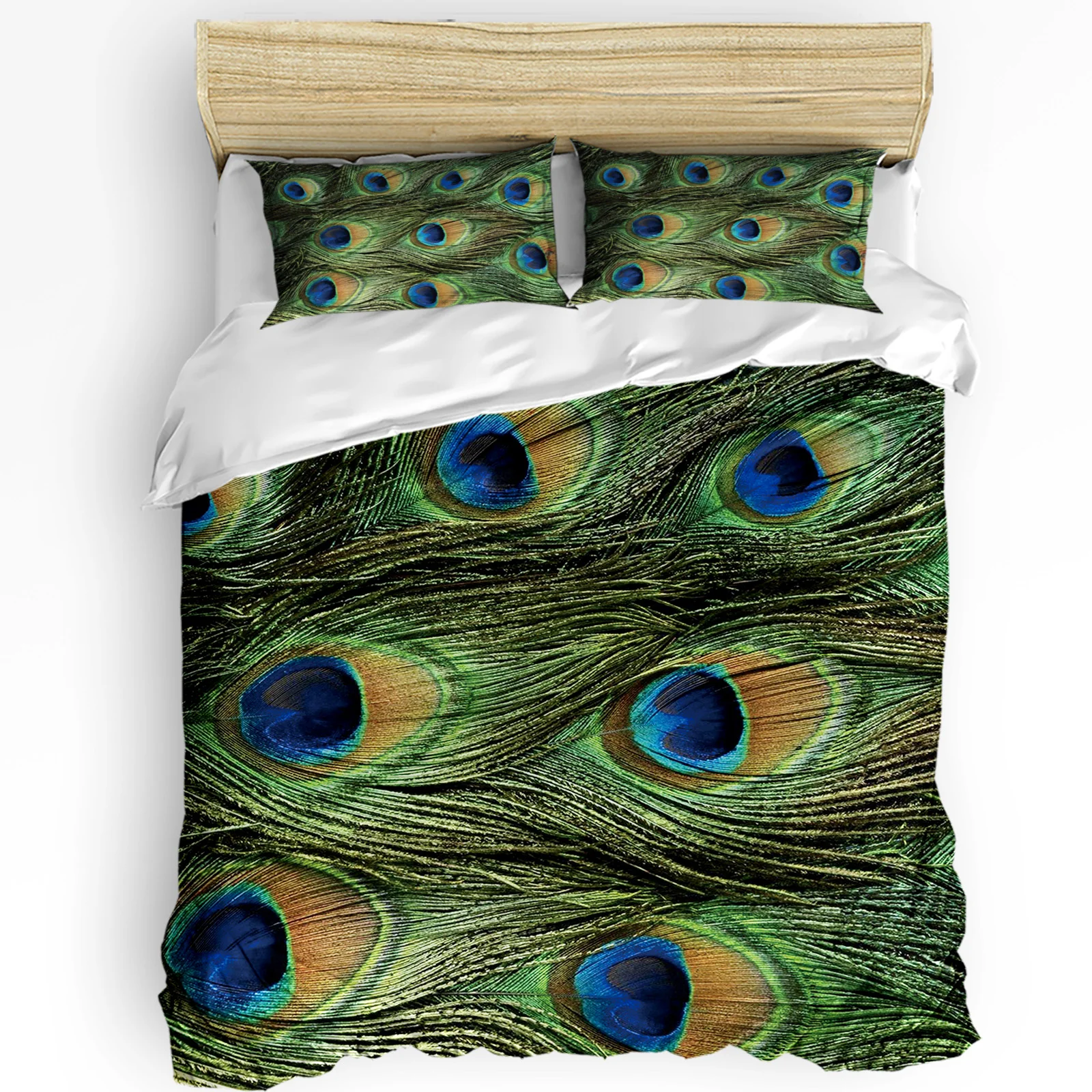 

Green Animal Peacock Feather Duvet Cover with Pillow Case Custom 3pcs Bedding Set Quilt Cover Double Bed Home Textile