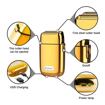 Žhavý výprodej Kemei KM-TX1 USB nabíjecí dobíjecí elektrický holicí strojek s kovovým tělem, holicí zastřihovač s vratným pohybem pro muže 8 nejlepší prodej Kemei TX1 - №6