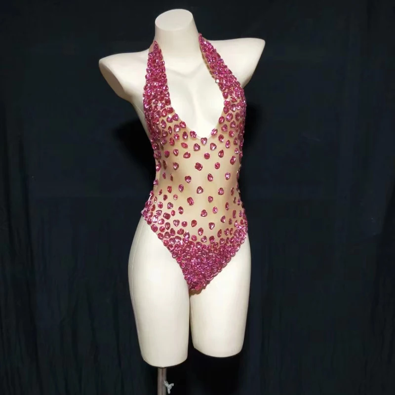 

Multicolor Rhinestones Transparent Bodysuit Sexy Big Stones Costume Pole Dance Clothing Dj Women Stage Rave Outfit XS3892