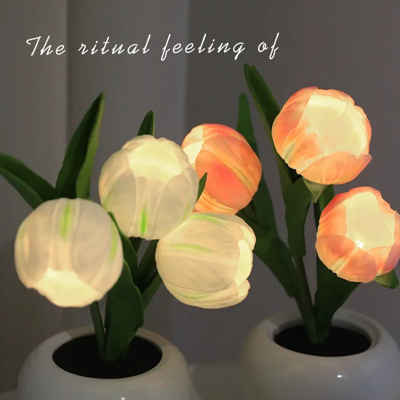 

Tulip Table Lamp Bedside Atmosphere Night Light Simulation Flower Atmosphere Desk Light Romantic Flower Gift Cafe Home Decor