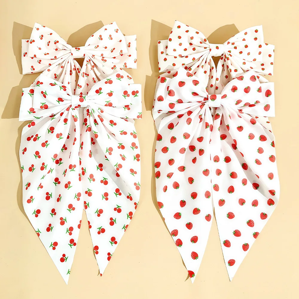 1pc Strawberry Cherry Print Bow Spring Hair Clip Sweet Fruit Design Back of Head Claw for Women Party Festive Decor