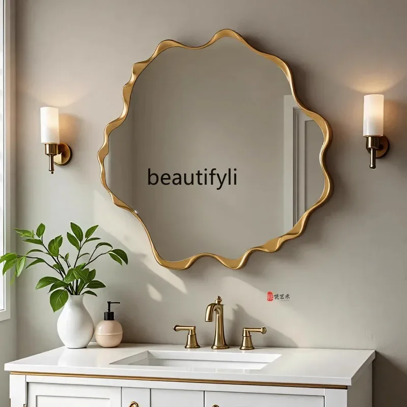 

French retro smart bathroom special-shaped makeup mirror American living room wall-mounted decorative mirror