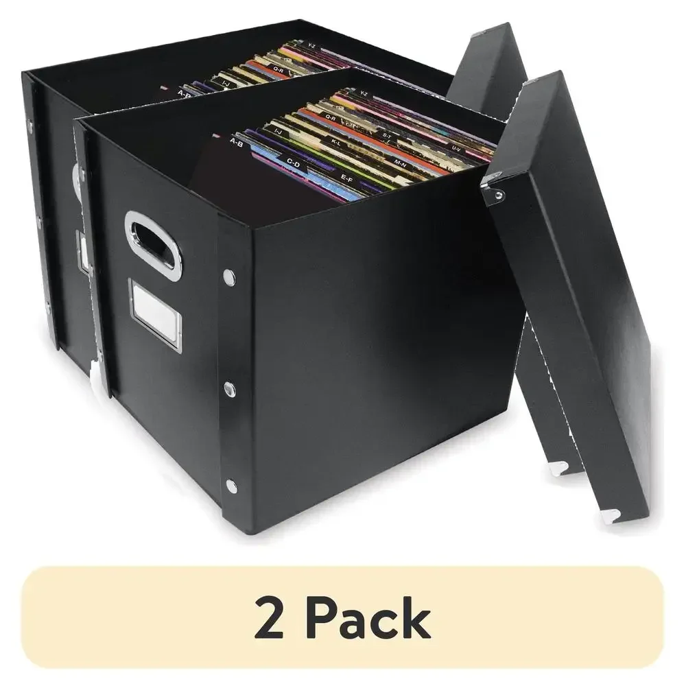 

Vinyl Records Storage Box 2 Pack with 13 Count Guides Black Collapsible Adult Organization A-Z Music LP Turntables Solid Print