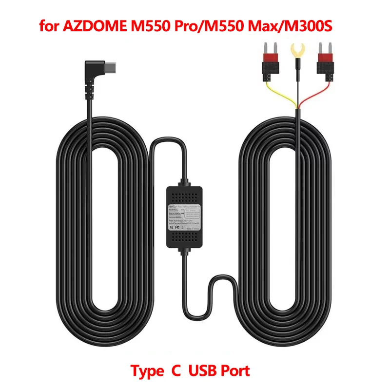 for AZDOME 4K M550 Pro M300S Hardwire Kit for Car DVRs 24H Parking Monitor Low Vol Protection Type C Port 12V-24V in 5V3A Out