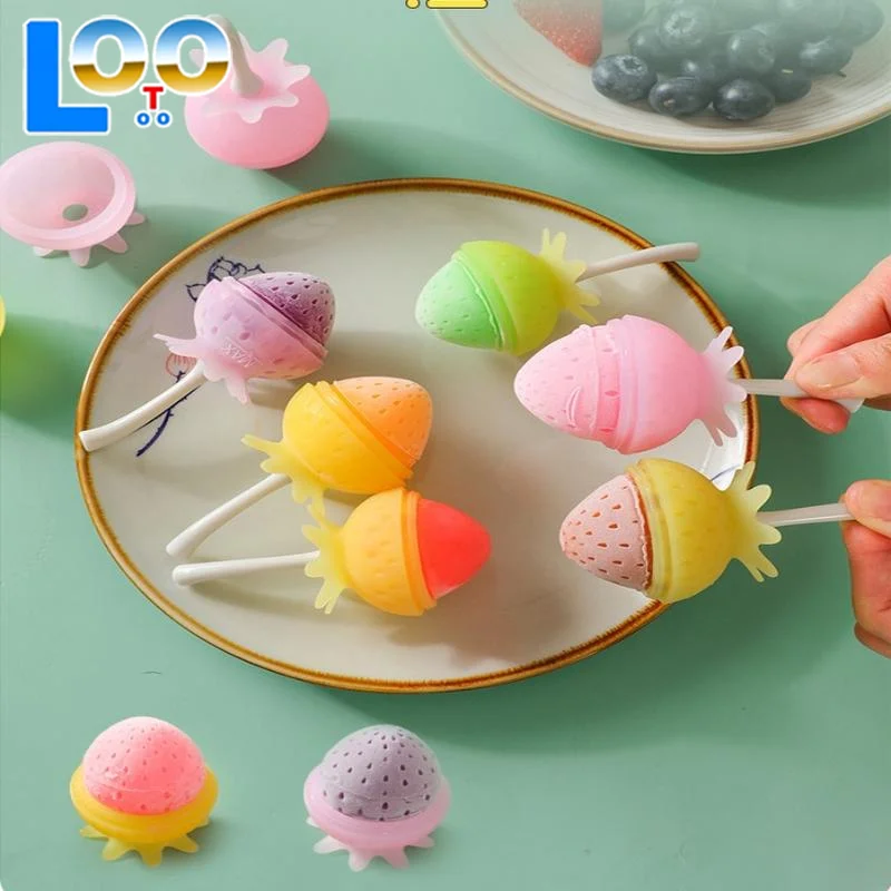 DIY イチゴの形のロリポップ製氷機シリコーンアイスキャンデー型再利用可能な氷型卵咬傷アクセサリー